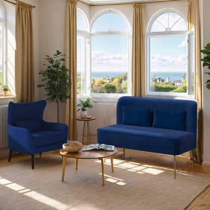 Causeuse en métal avec coussin épais en velours touffeté