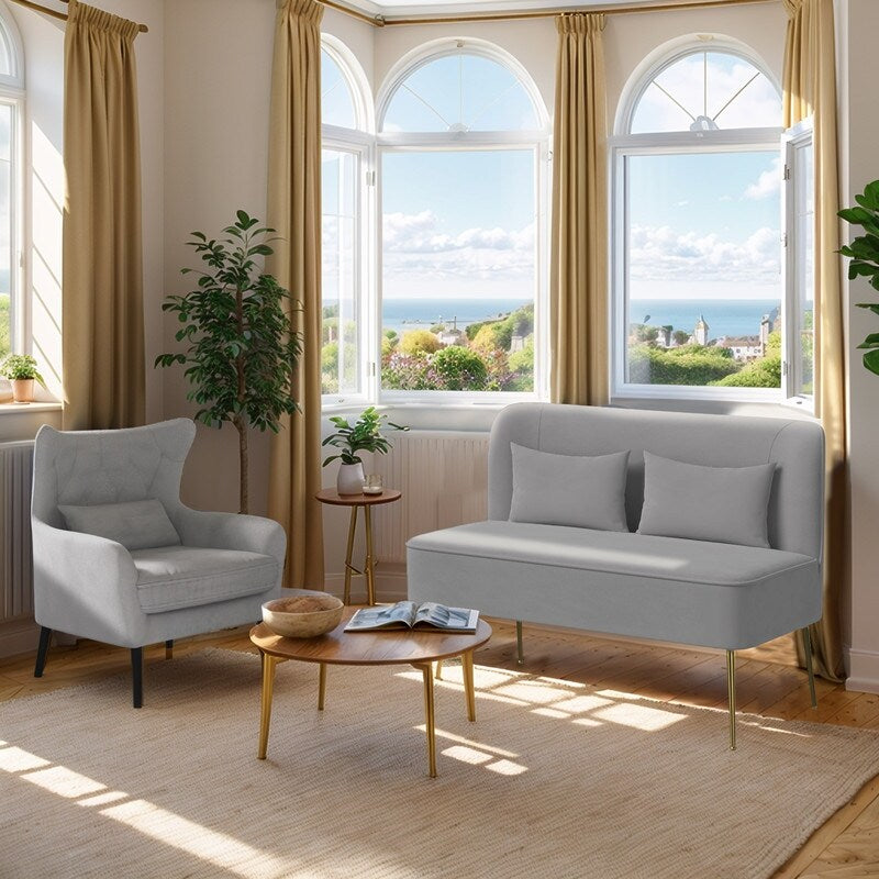 Causeuse en métal avec coussin épais en velours touffeté