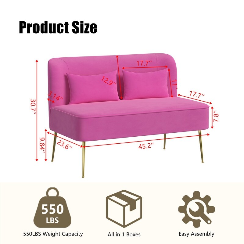 Causeuse en métal avec coussin épais en velours touffeté