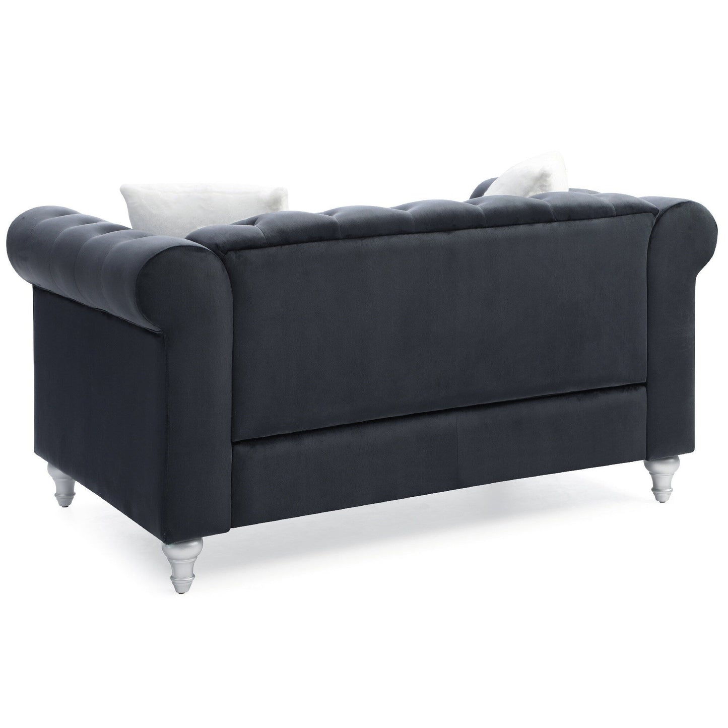 Canapé 2 places capitonné en velours imitation bijou avec coussins décoratifs - 60 - Noir