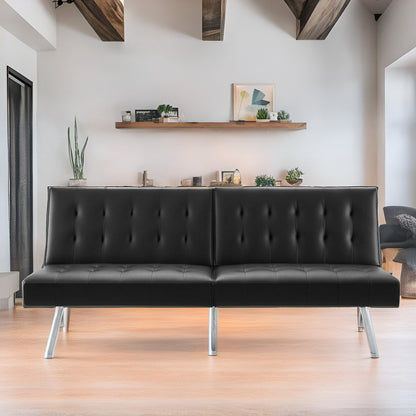 Canapé-lit futon capitonné moderne du milieu du siècle avec dossier divisé et pieds chromés