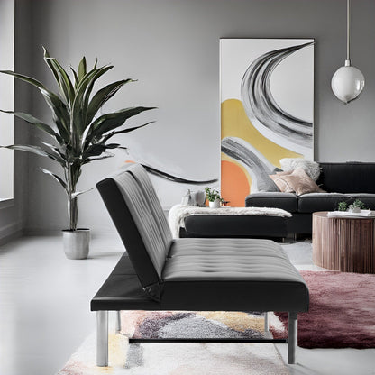 Canapé-lit futon capitonné moderne du milieu du siècle avec dossier divisé et pieds chromés