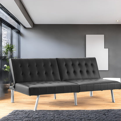 Canapé-lit futon capitonné moderne du milieu du siècle avec dossier divisé et pieds chromés