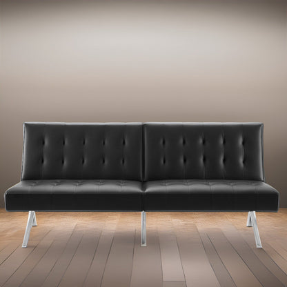 Canapé-lit futon capitonné moderne du milieu du siècle avec dossier divisé et pieds chromés