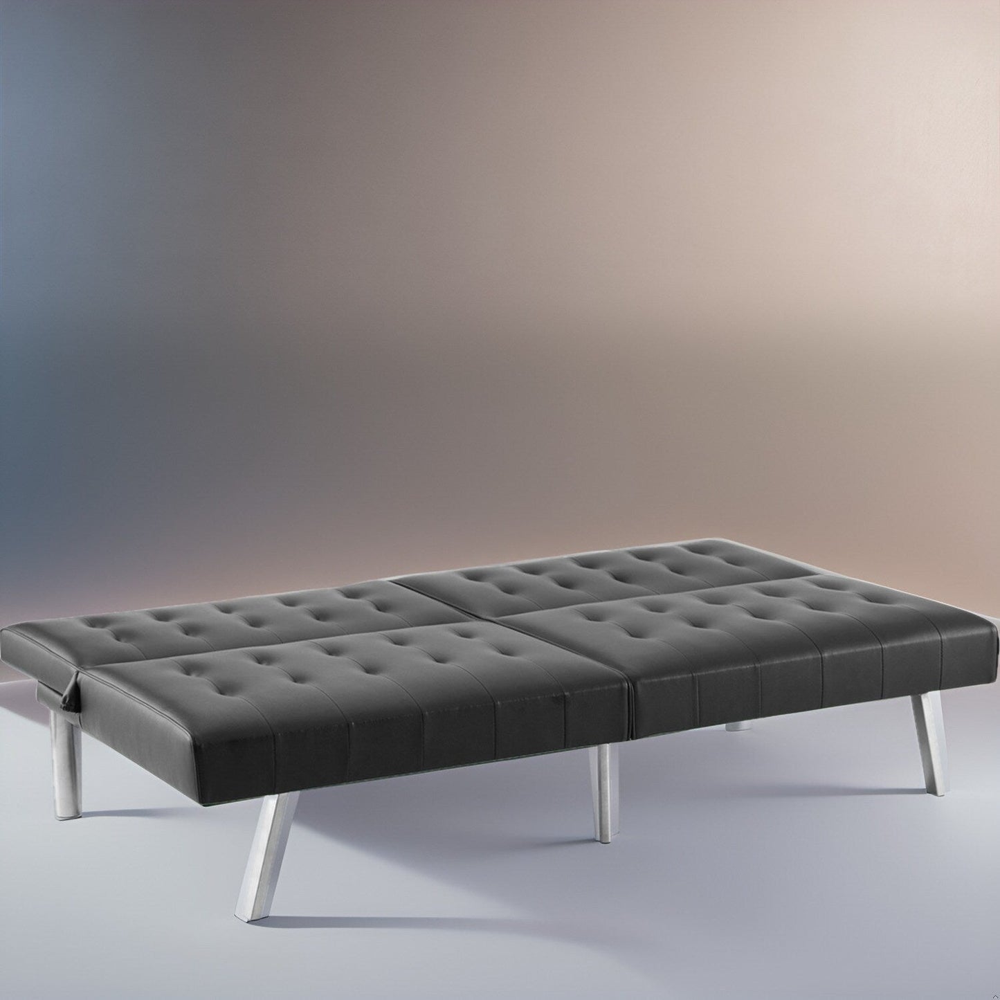 Canapé-lit futon capitonné moderne du milieu du siècle avec dossier divisé et pieds chromés