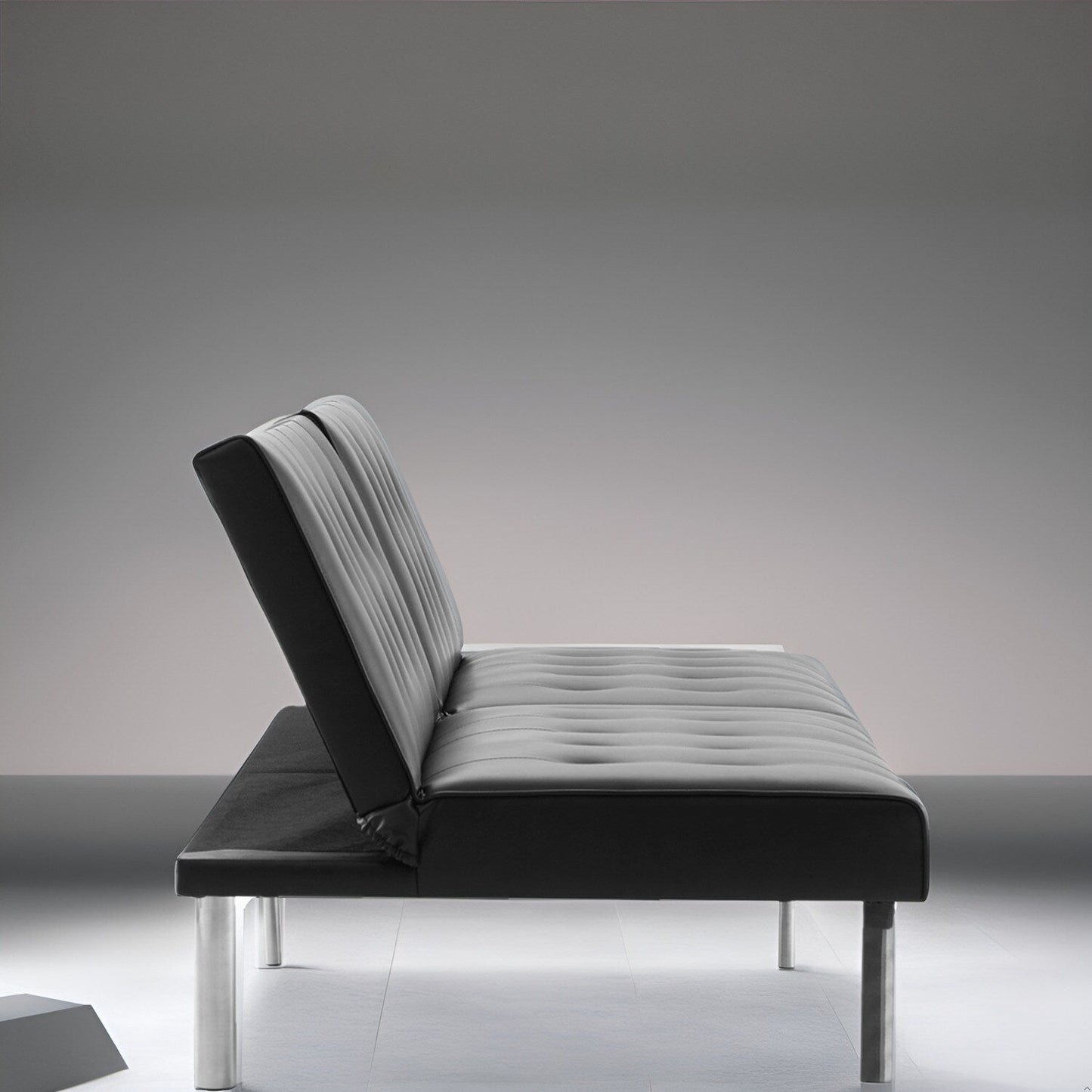 Canapé-lit futon capitonné moderne du milieu du siècle avec dossier divisé et pieds chromés