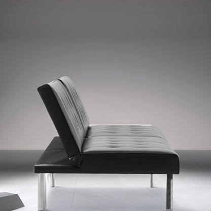 Canapé-lit futon capitonné moderne du milieu du siècle avec dossier divisé et pieds chromés