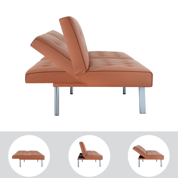 Canapé-lit futon capitonné moderne du milieu du siècle avec dossier divisé et pieds chromés