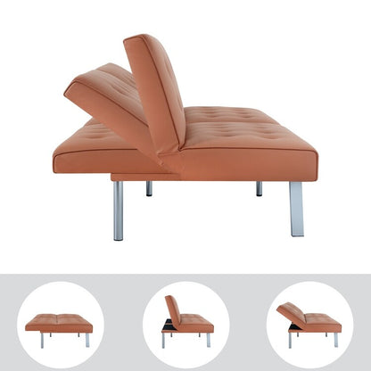 Canapé-lit futon capitonné moderne du milieu du siècle avec dossier divisé et pieds chromés