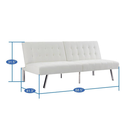 Canapé-lit futon capitonné moderne du milieu du siècle avec dossier divisé et pieds chromés