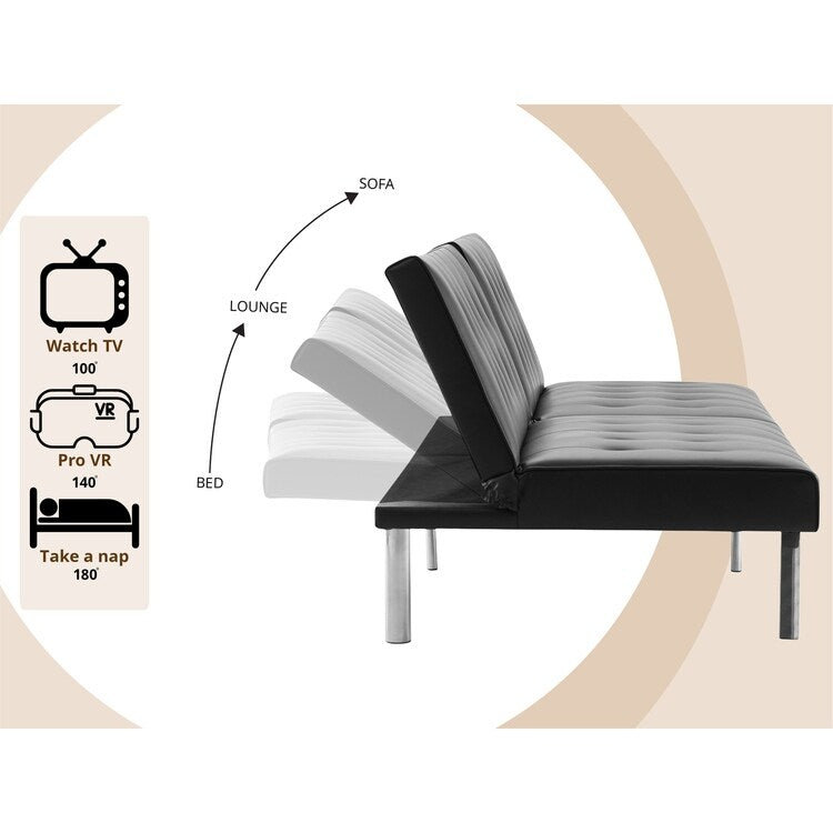 Canapé-lit futon capitonné moderne du milieu du siècle avec dossier divisé et pieds chromés