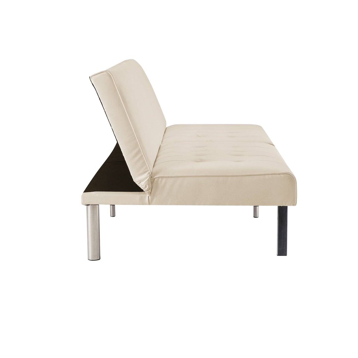 Canapé-lit futon capitonné moderne du milieu du siècle avec dossier divisé et pieds chromés