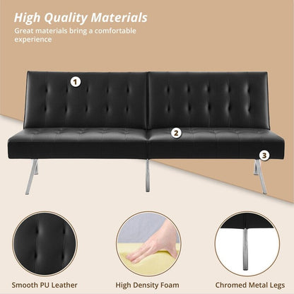 Canapé-lit futon capitonné moderne du milieu du siècle avec dossier divisé et pieds chromés