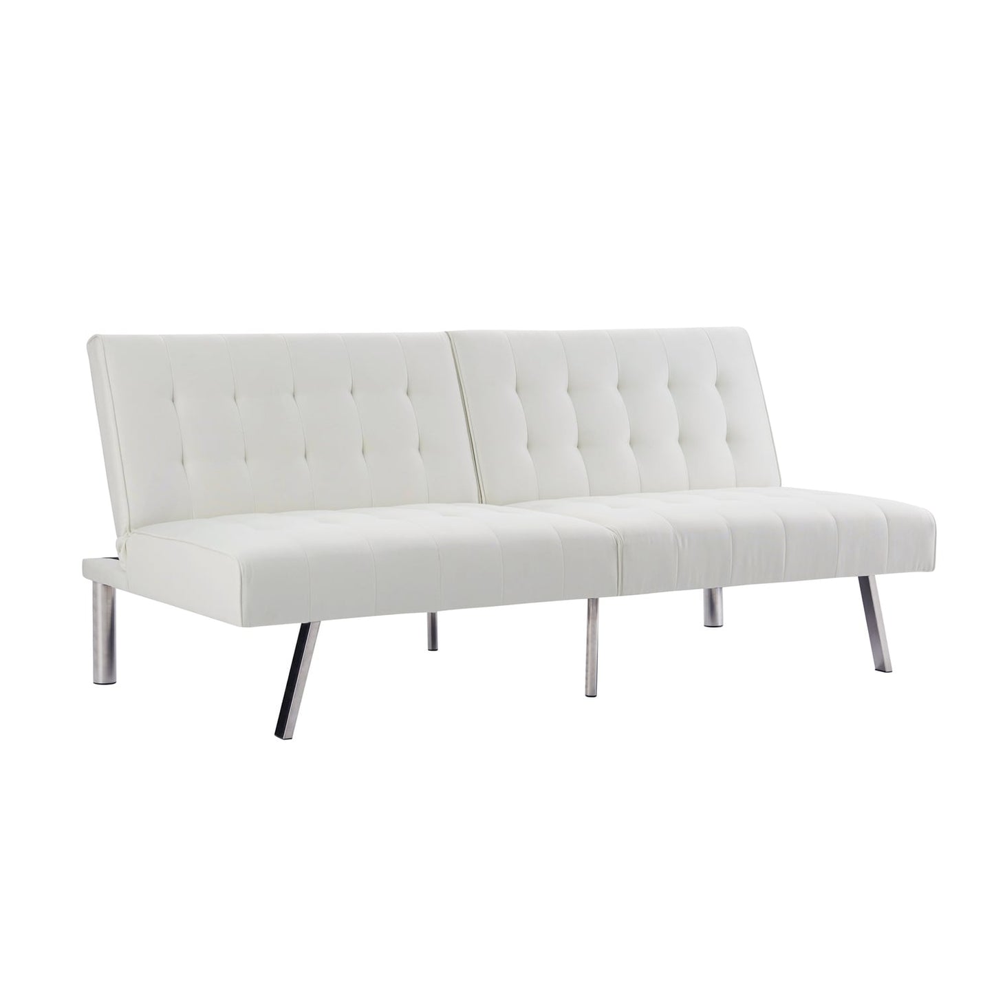 Canapé-lit futon capitonné moderne du milieu du siècle avec dossier divisé et pieds chromés