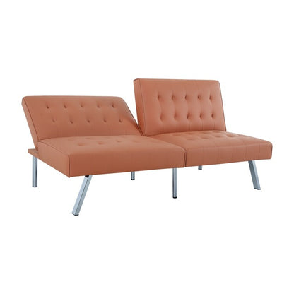 Canapé-lit futon capitonné moderne du milieu du siècle avec dossier divisé et pieds chromés