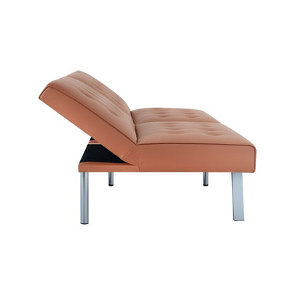 Canapé-lit futon capitonné moderne du milieu du siècle avec dossier divisé et pieds chromés