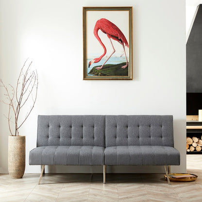 Canapé-lit futon capitonné moderne du milieu du siècle avec dossier divisé et pieds chromés