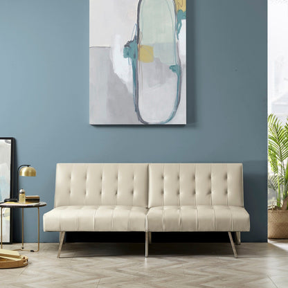 Canapé-lit futon capitonné moderne du milieu du siècle avec dossier divisé et pieds chromés