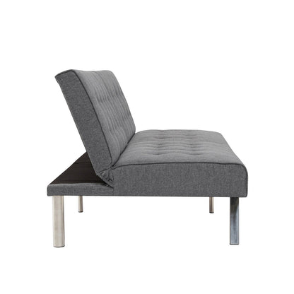 Canapé-lit futon capitonné moderne du milieu du siècle avec dossier divisé et pieds chromés