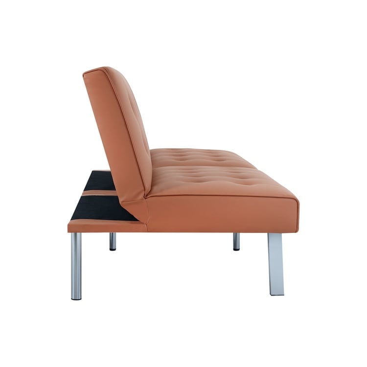 Canapé-lit futon capitonné moderne du milieu du siècle avec dossier divisé et pieds chromés