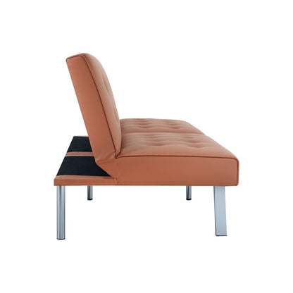 Canapé-lit futon capitonné moderne du milieu du siècle avec dossier divisé et pieds chromés