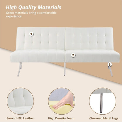 Canapé-lit futon capitonné moderne du milieu du siècle avec dossier divisé et pieds chromés