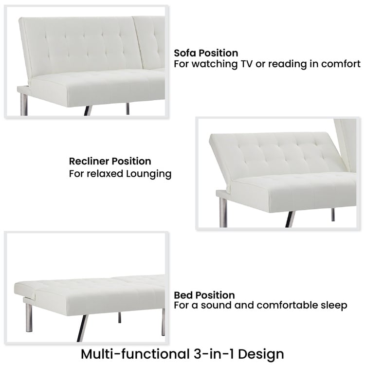 Canapé-lit futon capitonné moderne du milieu du siècle avec dossier divisé et pieds chromés