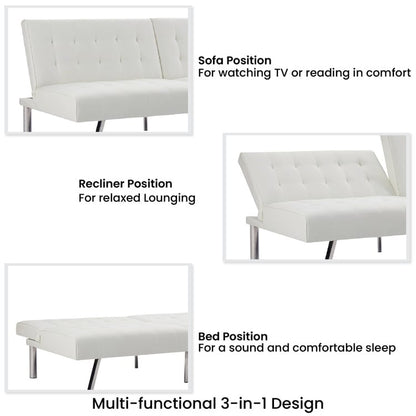 Canapé-lit futon capitonné moderne du milieu du siècle avec dossier divisé et pieds chromés