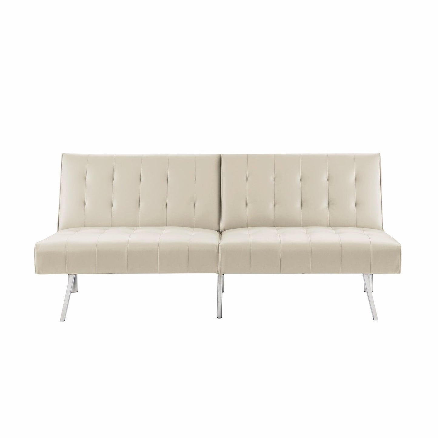 Canapé-lit futon capitonné moderne du milieu du siècle avec dossier divisé et pieds chromés