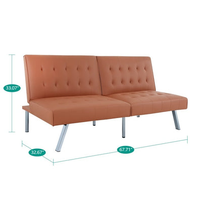 Canapé-lit futon capitonné moderne du milieu du siècle avec dossier divisé et pieds chromés