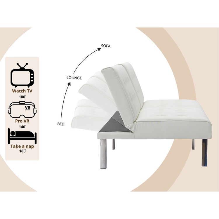 Canapé-lit futon capitonné moderne du milieu du siècle avec dossier divisé et pieds chromés