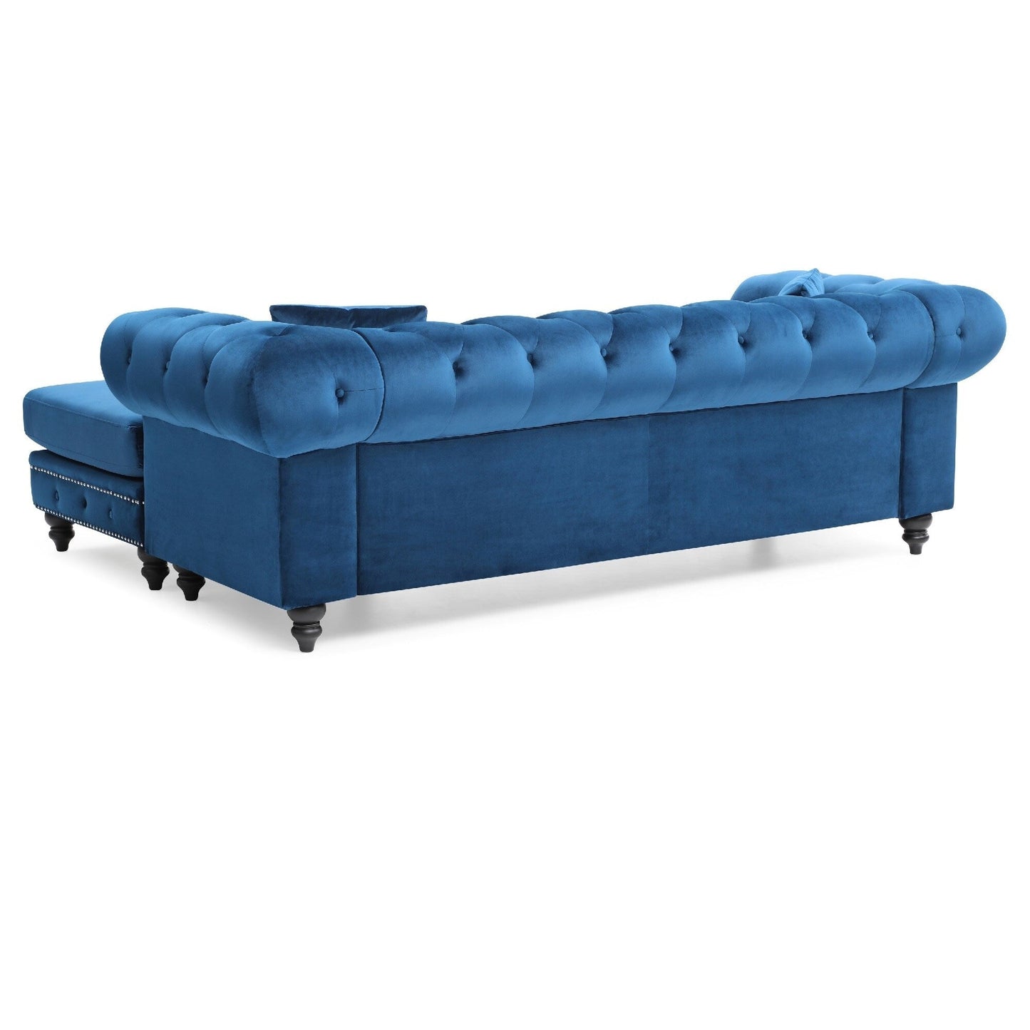 Canapé sectionnel 3 places en velours capitonné en forme de L avec coussins décoratifs - 98 - Bleu