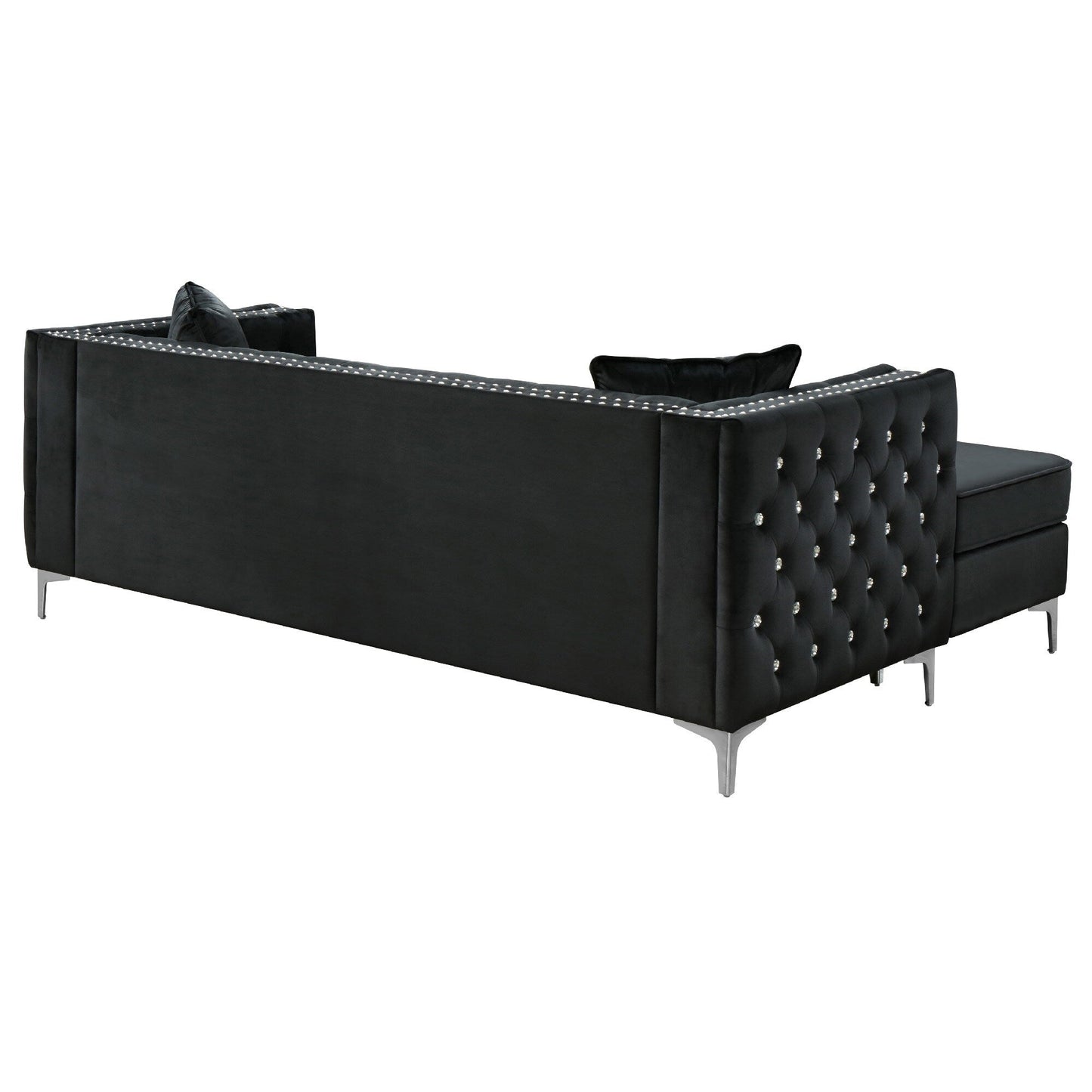 Canapé sectionnel capitonné en velours avec coussins décoratifs - 87 - Noir