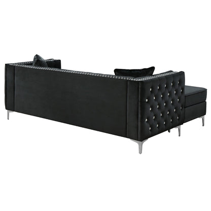 Canapé sectionnel capitonné en velours avec coussins décoratifs - 87 - Noir