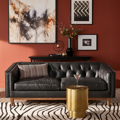 Canapé-causeuse Tullio en cuir noir capitonné par iNSPIRE Q Modern