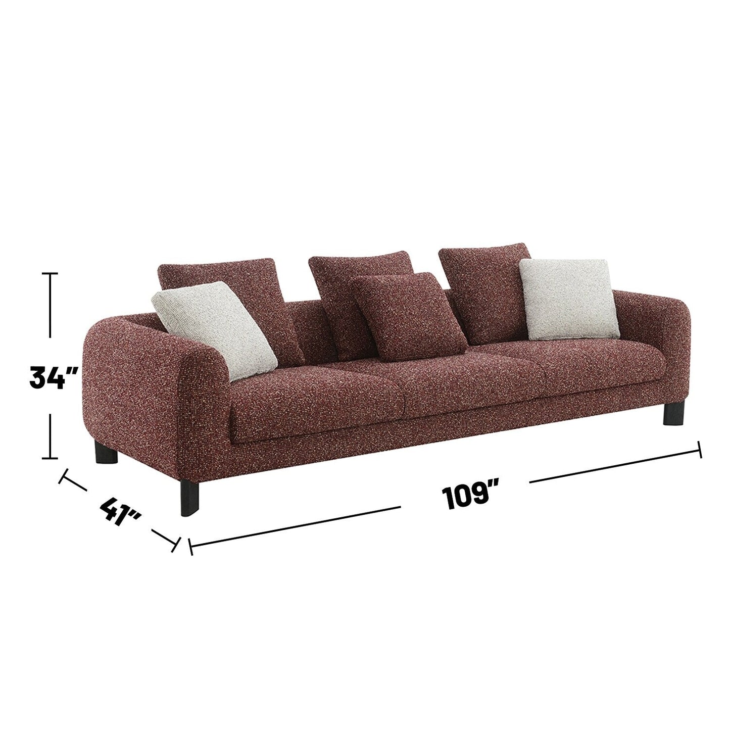 Canapé rembourré en tissu tweed avec 3 coussins marron