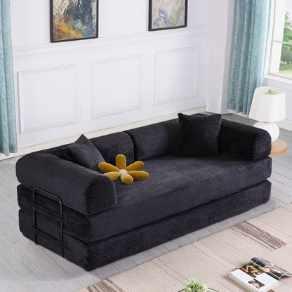 Canapé-lit convertible 2 pièces Twilight, matelas pliant en velours côtelé avec cadre fixe pour un espace de vie confortable.