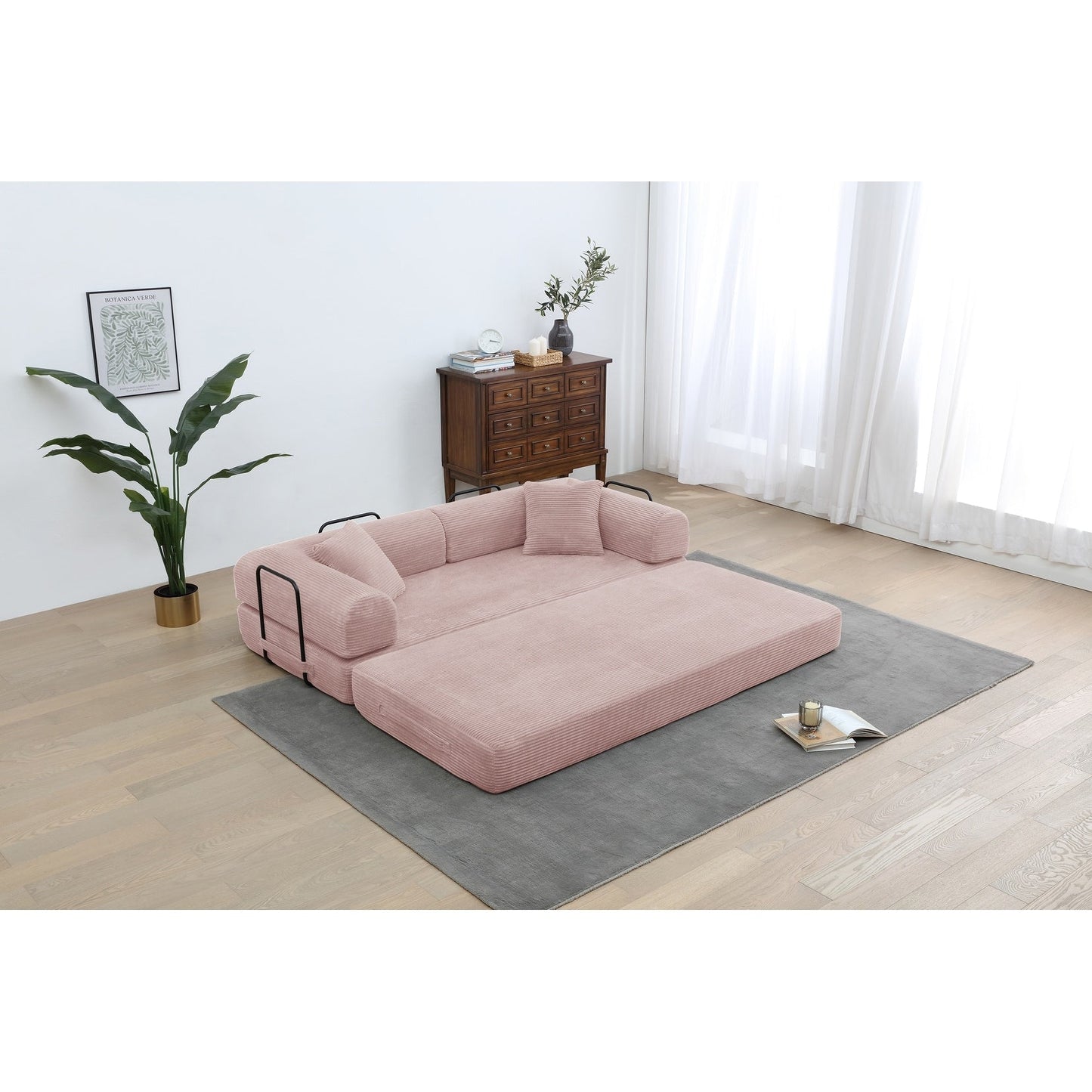 Canapé-lit convertible 2 pièces Twilight, matelas pliant en velours côtelé avec cadre fixe pour un espace de vie confortable.