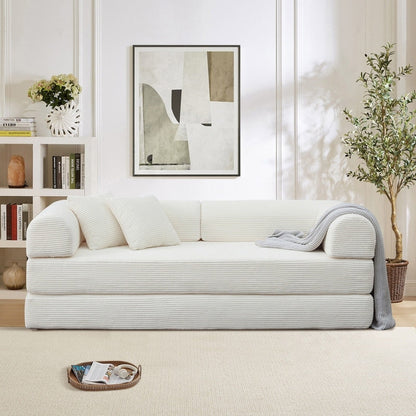 Canapé-lit convertible 2 pièces Twilight, matelas pliant en velours côtelé avec cadre fixe pour un espace de vie confortable.