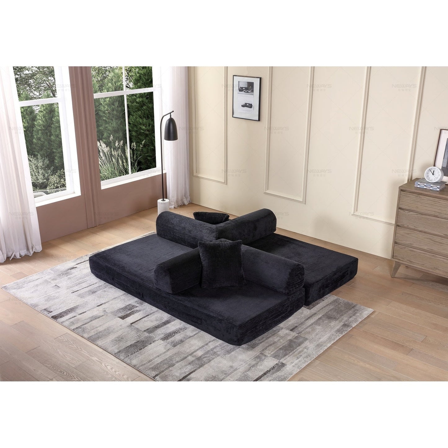 Canapé-lit convertible 2 pièces Twilight, matelas pliant en velours côtelé avec cadre fixe pour un espace de vie confortable.