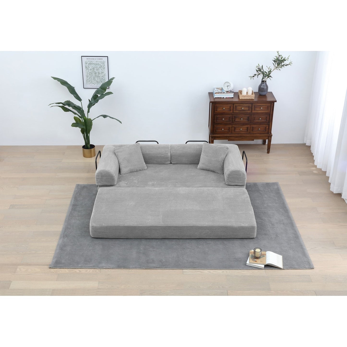 Canapé-lit convertible 2 pièces Twilight, matelas pliant en velours côtelé avec cadre fixe pour un espace de vie confortable.