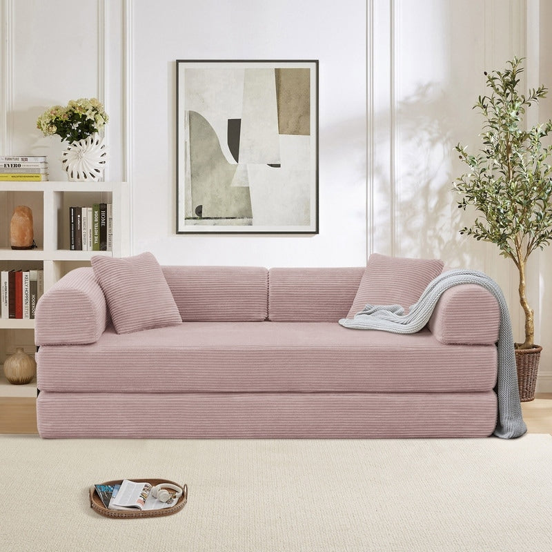 Canapé-lit convertible 2 pièces Twilight, matelas pliant en velours côtelé avec cadre fixe pour un espace de vie confortable.