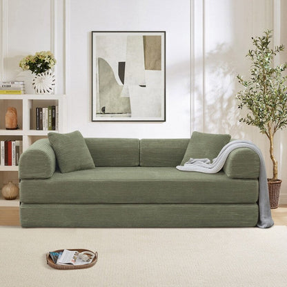 Canapé-lit convertible 2 pièces Twilight, matelas pliant en velours côtelé avec cadre fixe pour un espace de vie confortable.