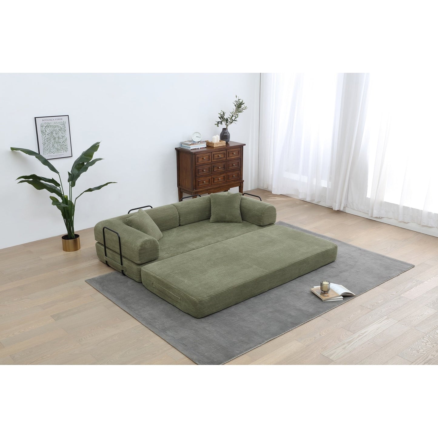 Canapé-lit convertible 2 pièces Twilight, matelas pliant en velours côtelé avec cadre fixe pour un espace de vie confortable.