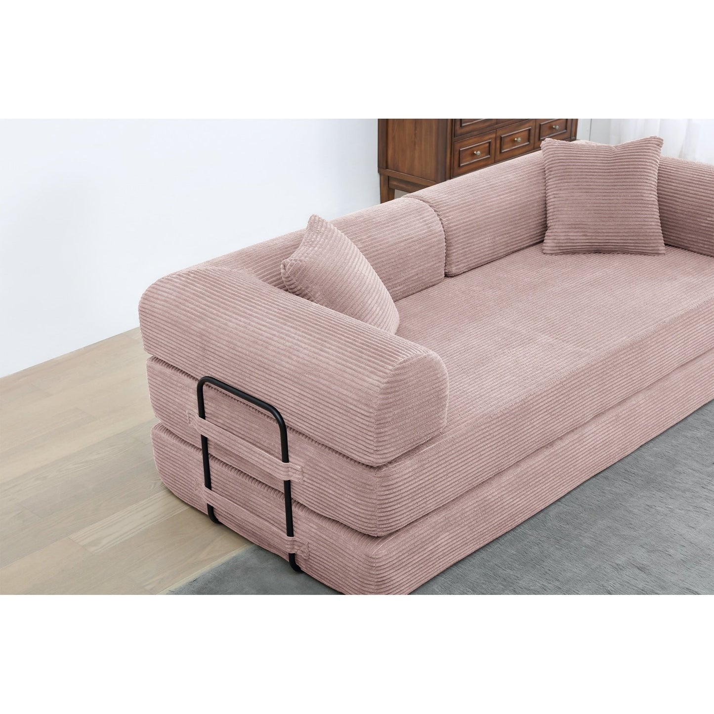 Canapé-lit convertible 2 pièces Twilight, matelas pliant en velours côtelé avec cadre fixe pour un espace de vie confortable.