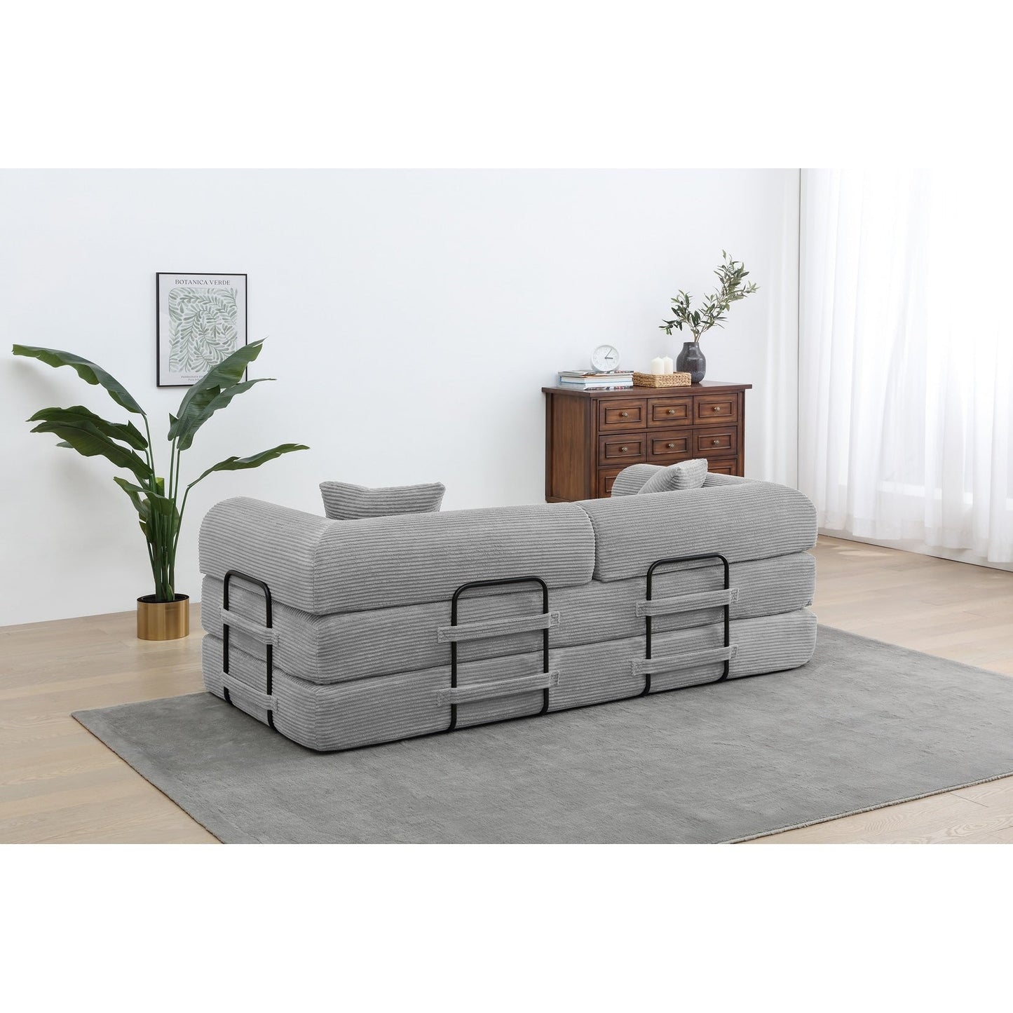 Canapé-lit convertible 2 pièces Twilight, matelas pliant en velours côtelé avec cadre fixe pour un espace de vie confortable.