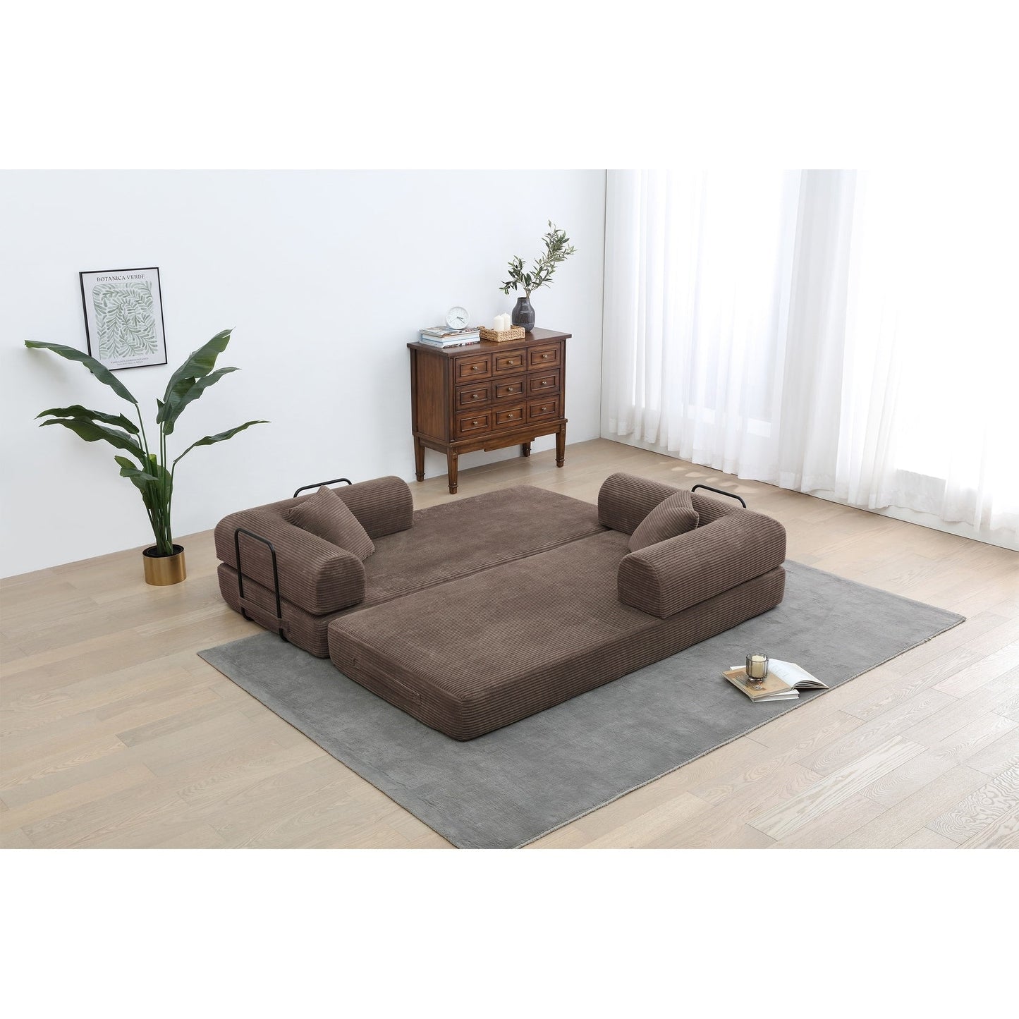 Canapé-lit convertible 2 pièces Twilight, matelas pliant en velours côtelé avec cadre fixe pour un espace de vie confortable.