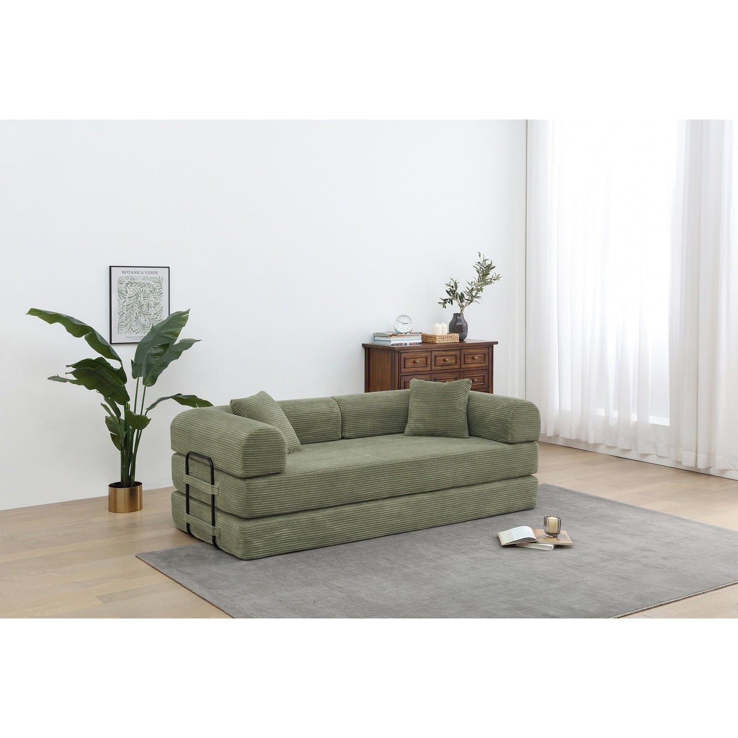 Canapé-lit convertible 2 pièces Twilight, matelas pliant en velours côtelé avec cadre fixe pour un espace de vie confortable.