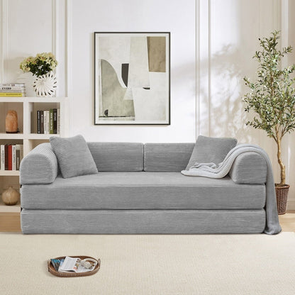 Canapé-lit convertible 2 pièces Twilight, matelas pliant en velours côtelé avec cadre fixe pour un espace de vie confortable.