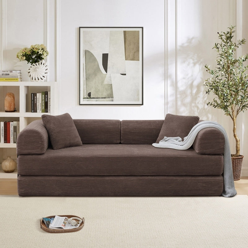 Canapé-lit convertible 2 pièces Twilight, matelas pliant en velours côtelé avec cadre fixe pour un espace de vie confortable.